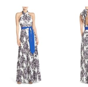 ELIZA J  pleat chiffon halter Maxi Dresa